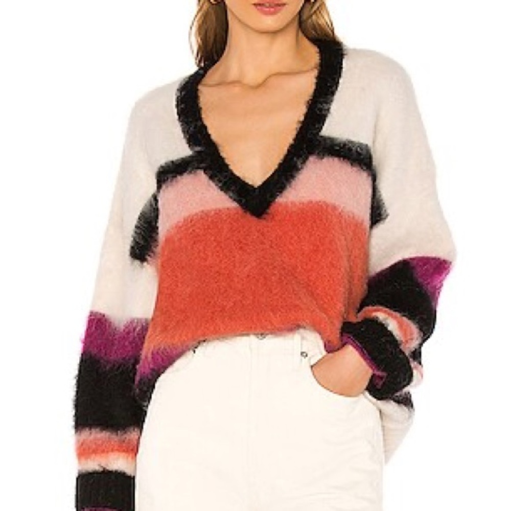 Cinq a Sept Isabella Striped Fuzzy Sweater